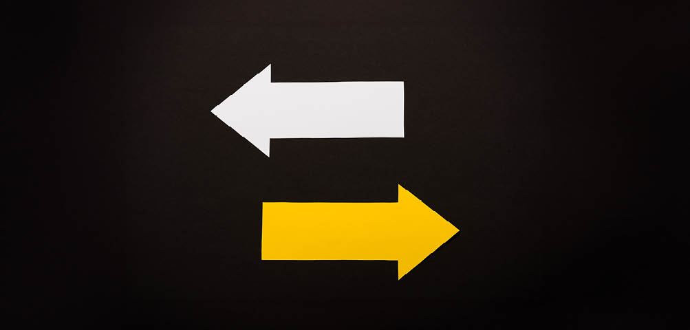 top view of directional arrows showing left and right isolated on black