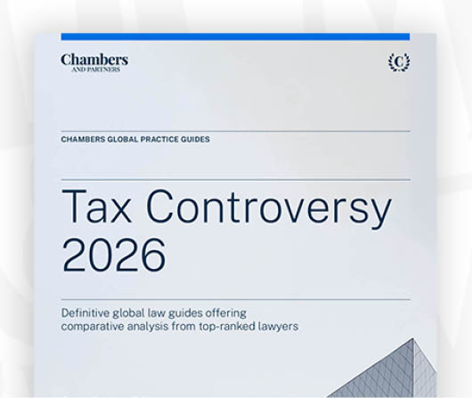 Capa de guia global da Chambers sobre controv rsia fiscal em 2026 com design limpo e texto em azul e cinza. Yapay zeka taraf ndan olu turulan a  klama