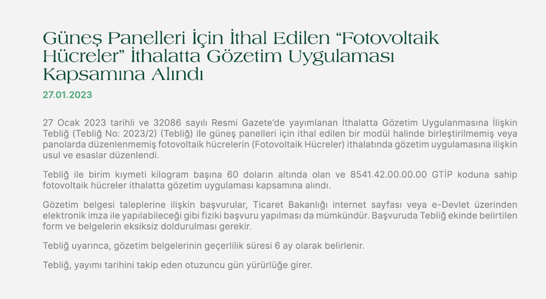 G ne Panelleri   in  thal Edilen “Fotovoltaik H creler”  thalatta G zetim Uygulamas  Kapsam na Al nd  27.01.2023 27 ...