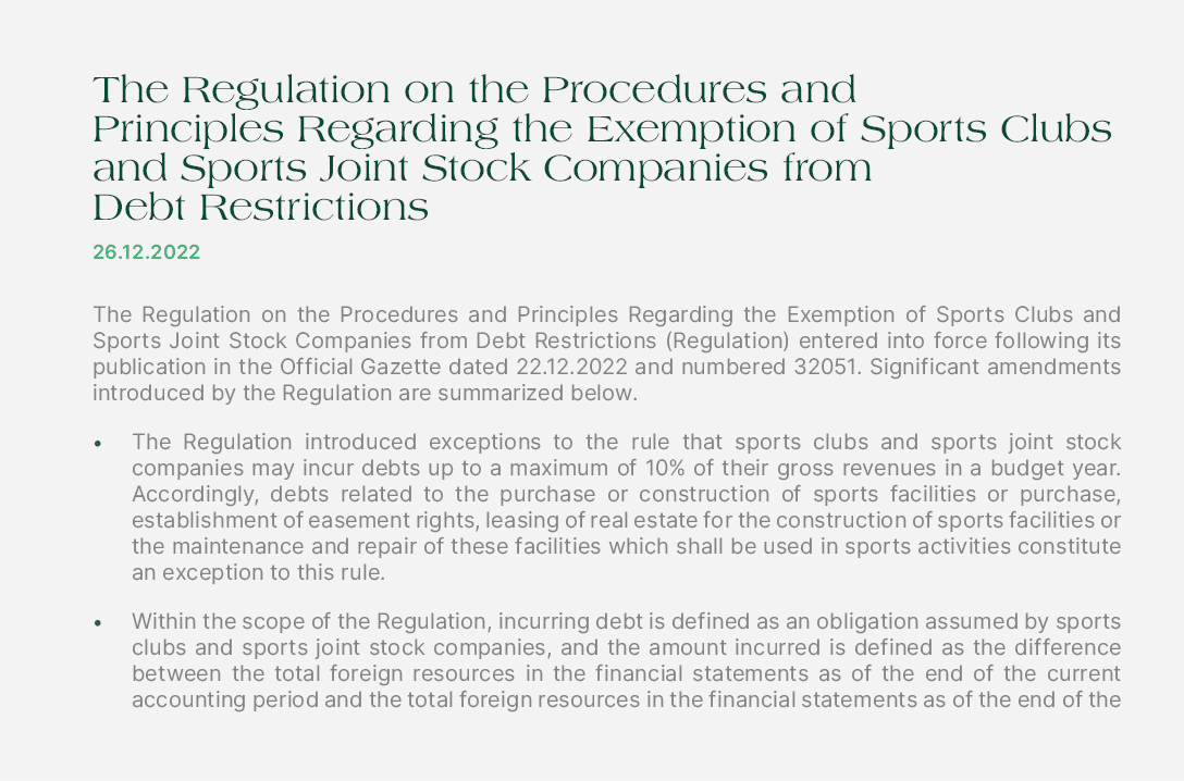 The Regulation on the Procedures and Principles Regarding the Exemption of Sports Clubs and Sports Joint Stock Compan...
