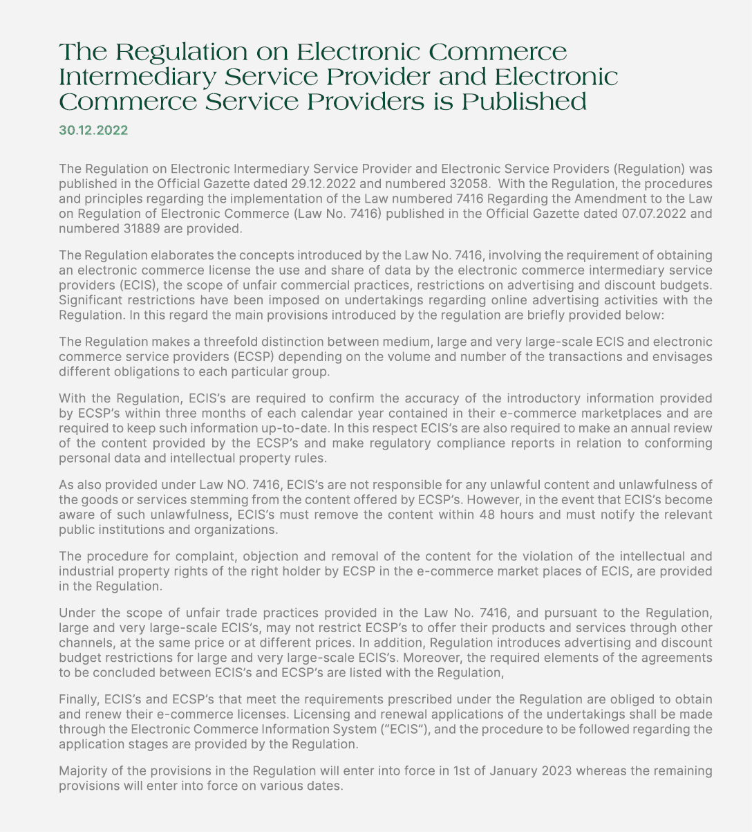 The Regulation on Electronic Commerce Intermediary Service Provider and Electronic Commerce Service Providers is Publ...