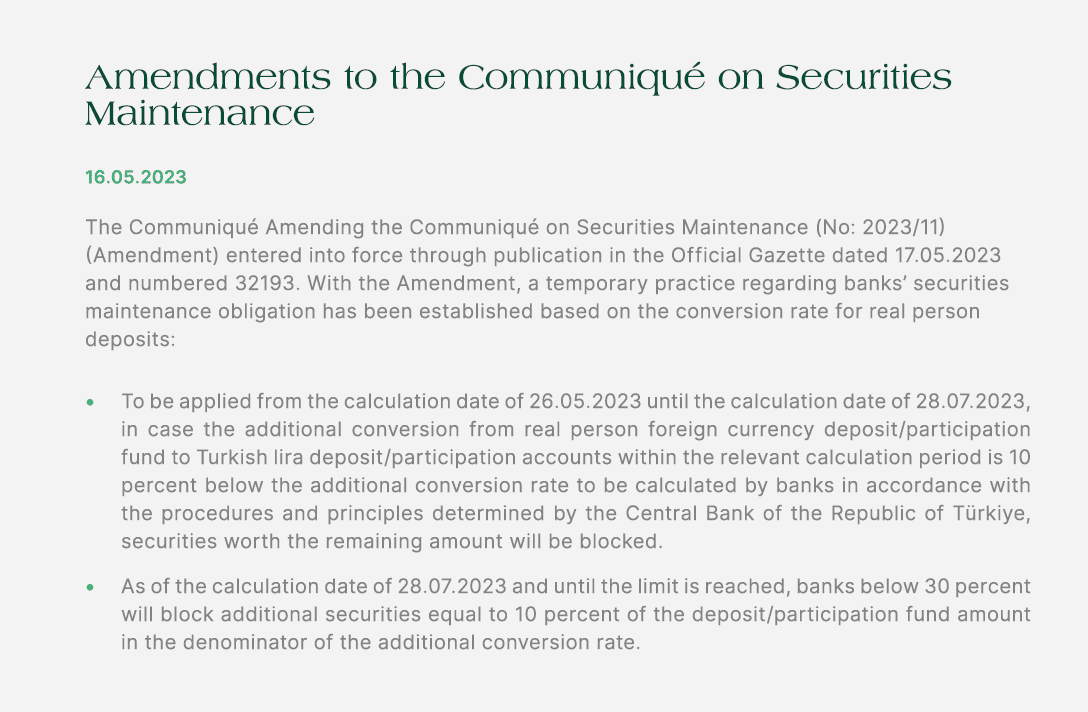 Amendments to the Communiqu on Securities Maintenance 16.05.2023 The Communiqu  Amending the Communiqu  on Securitie...