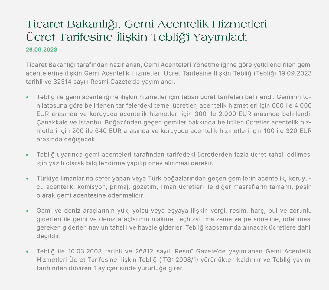 Ticaret Bakanl  , Gemi Acentelik Hizmetleri  cret Tarifesine  li kin Tebli ’i Yay mlad  26.09.2023 Ticaret Bakanl   ...