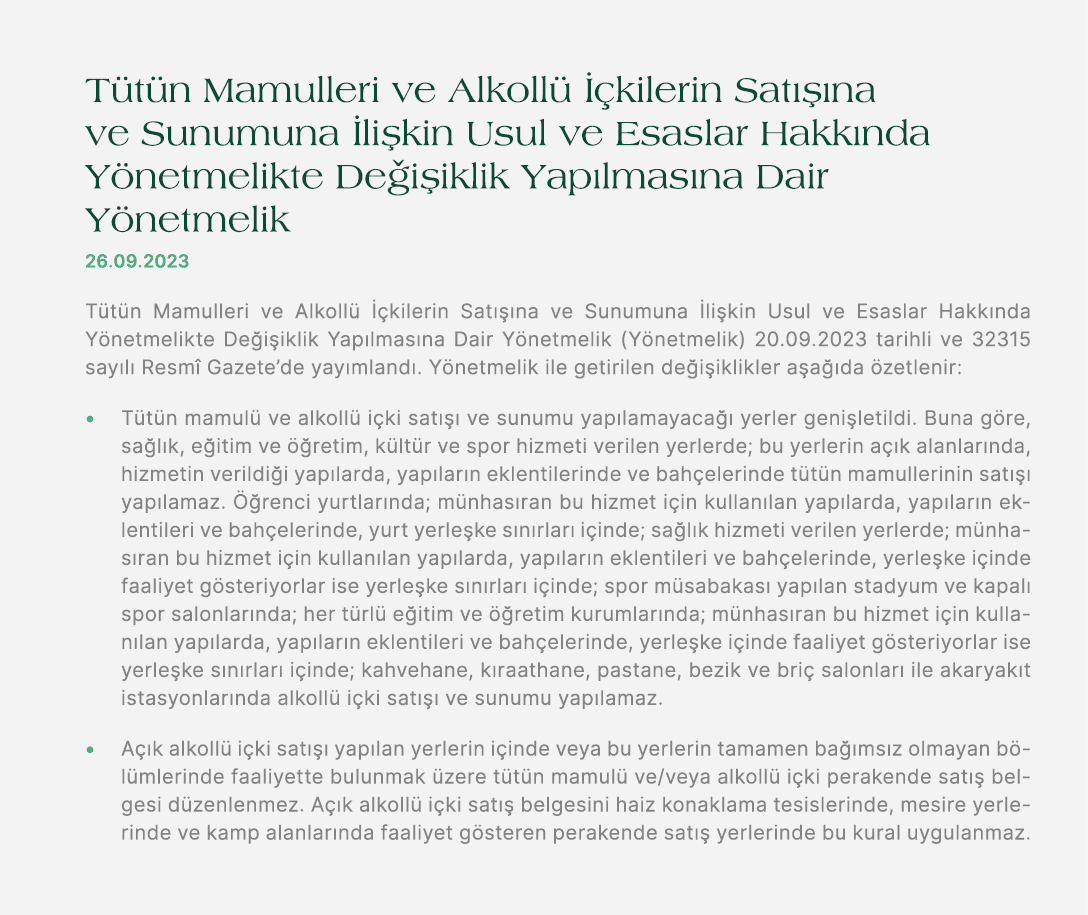 T t n Mamulleri ve Alkoll   kilerin Sat   na ve Sunumuna  li kin Usul ve Esaslar Hakk nda Y netmelikte De i iklik Ya...
