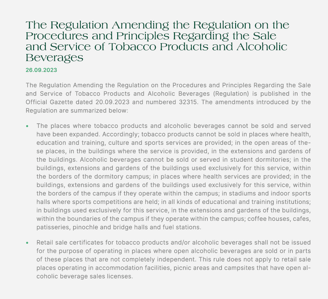 The Regulation Amending the Regulation on the Procedures and Principles Regarding the Sale and Service of Tobacco Pro...