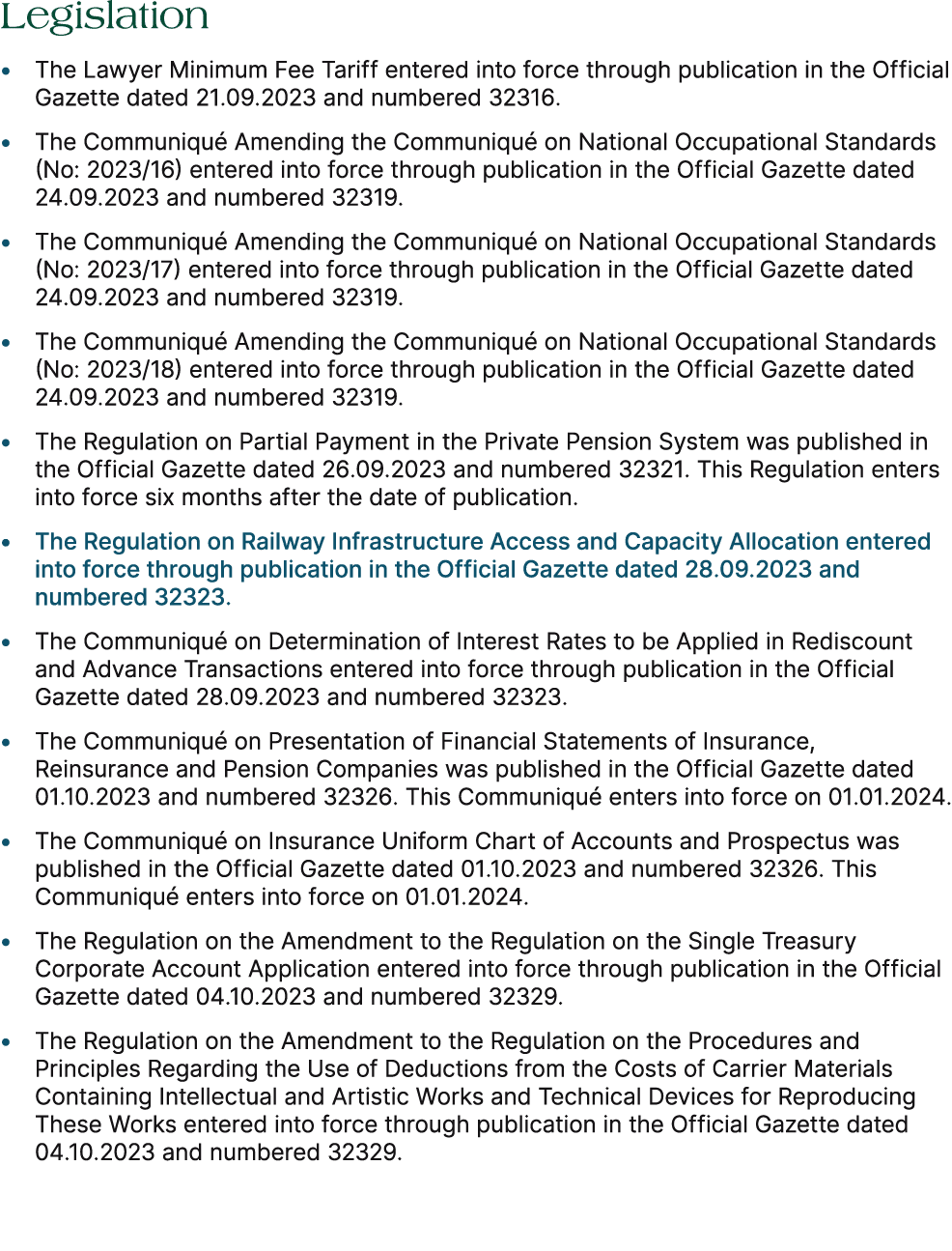 Legislation • The Lawyer Minimum Fee Tariff entered into force through publication in the Official Gazette dated 21.0...
